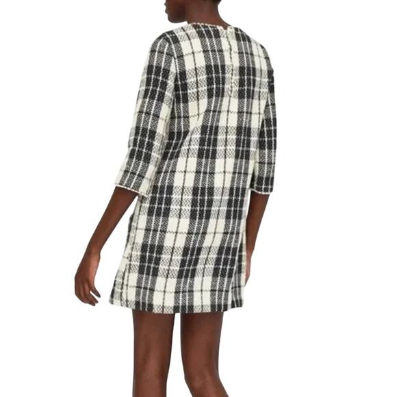 Zara Trafaluc Plaid Tweed Boucle Dress Pocket Black & White Classic Modern Retro - Picture 3 of 7